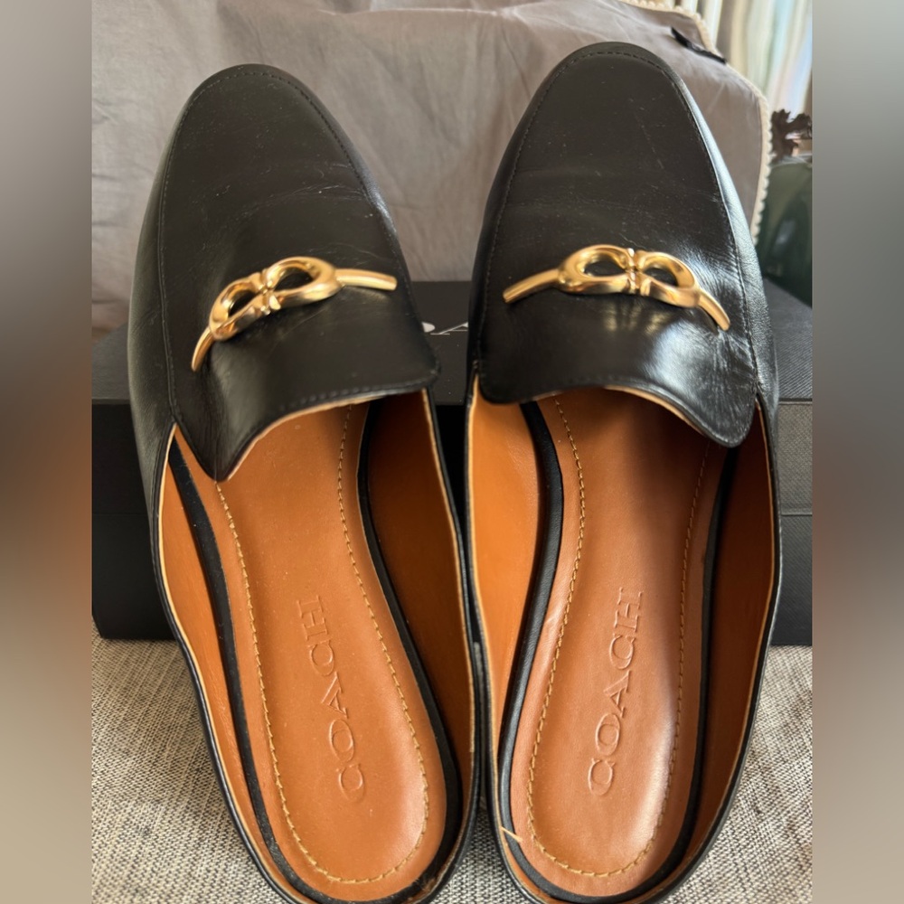 Coach Sienna Black Leather Loafers with Gold Detail